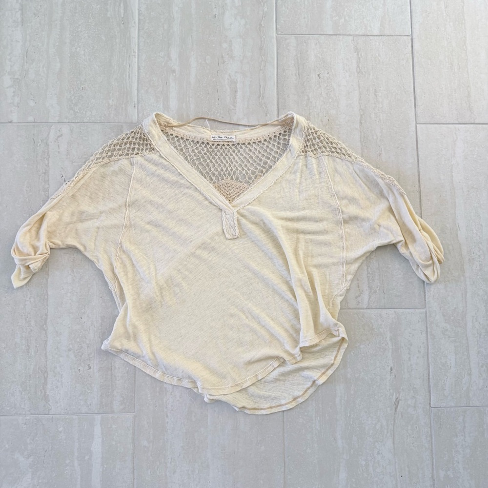 Free People We The Free Crochet Coastal Knit Blouse Off White Size Small